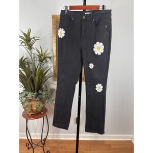 Legend Jeans Womens Size 9 Black Denim Daisy Graphic Stretch Whimsical Soft Girl